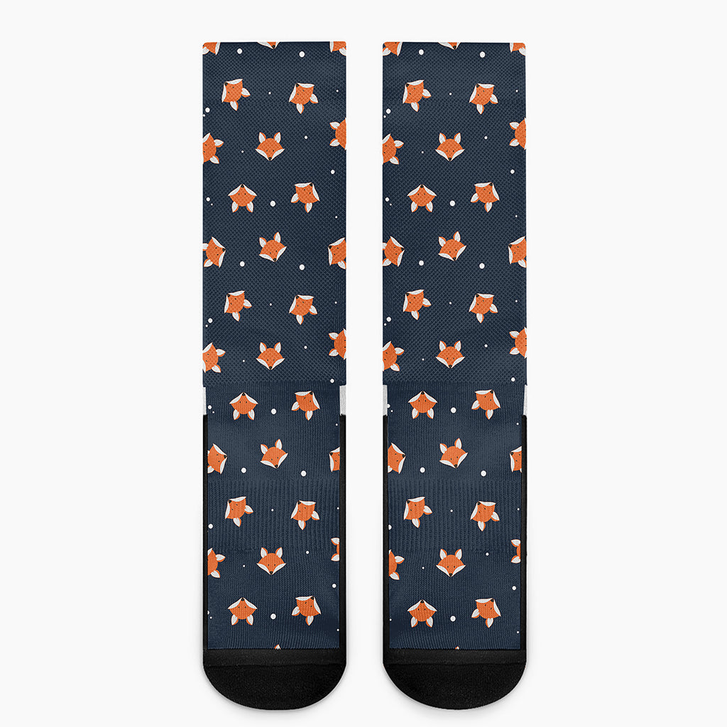 Orange Fox Pattern Print Crew Socks