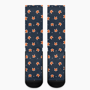 Orange Fox Pattern Print Crew Socks