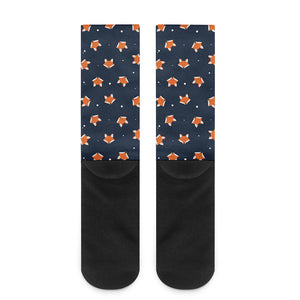 Orange Fox Pattern Print Crew Socks