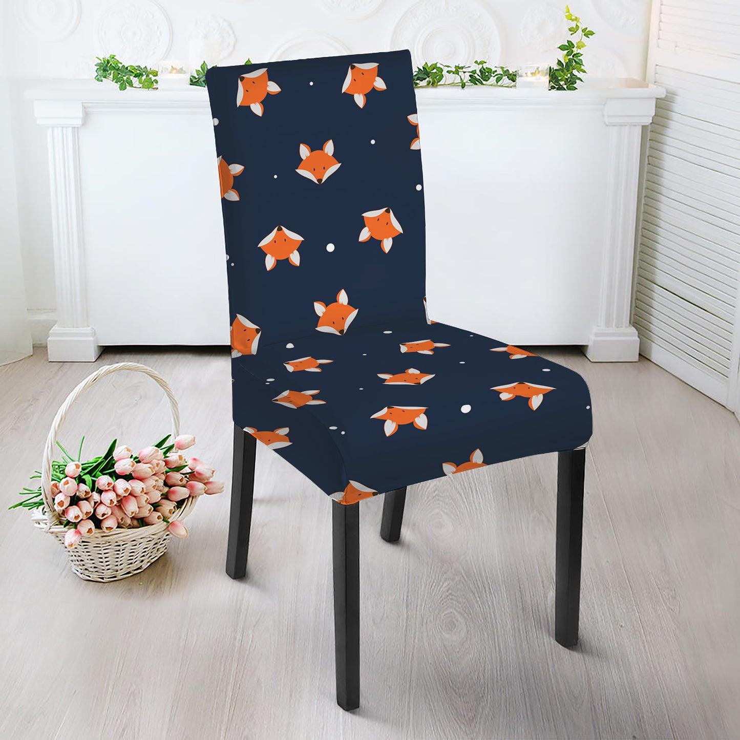 Orange Fox Pattern Print Dining Chair Slipcover