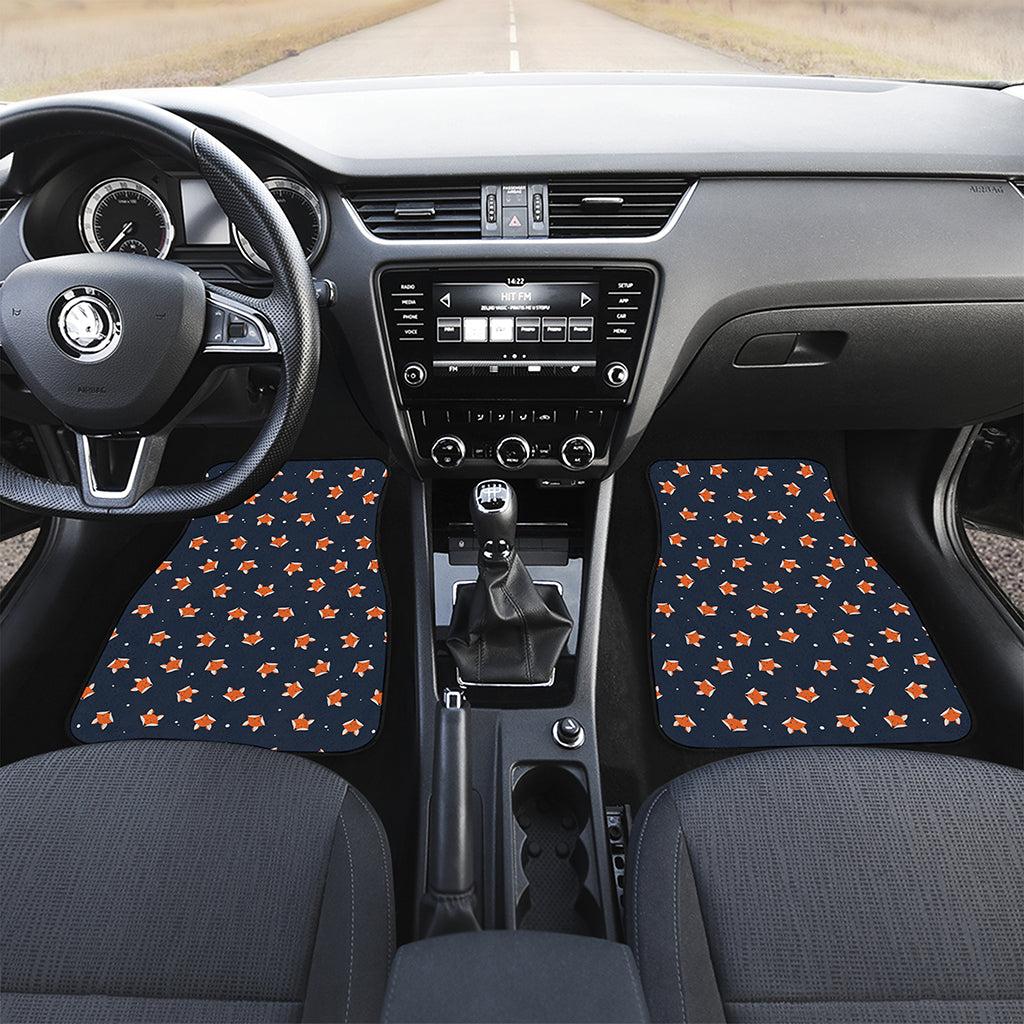 Orange Fox Pattern Print Front and Back Car Floor Mats