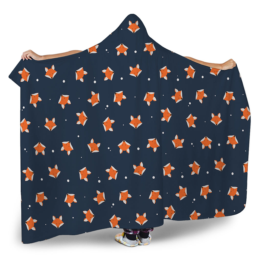 Orange Fox Pattern Print Hooded Blanket