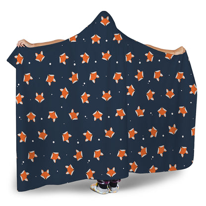 Orange Fox Pattern Print Hooded Blanket
