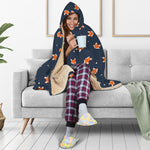 Orange Fox Pattern Print Hooded Blanket