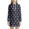 Orange Fox Pattern Print Pullover Hoodie Dress