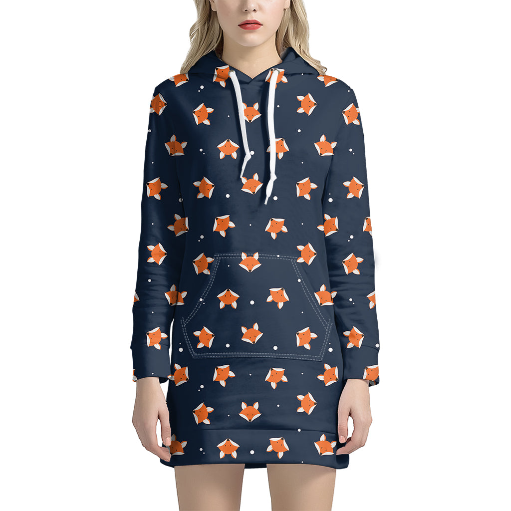 Orange Fox Pattern Print Hoodie Dress