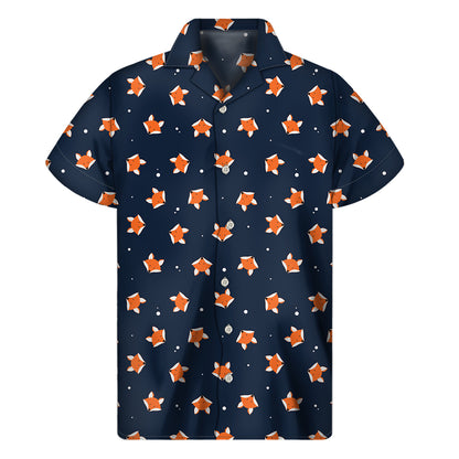 Orange Fox Pattern Print Men's Short Sleeve Shirt