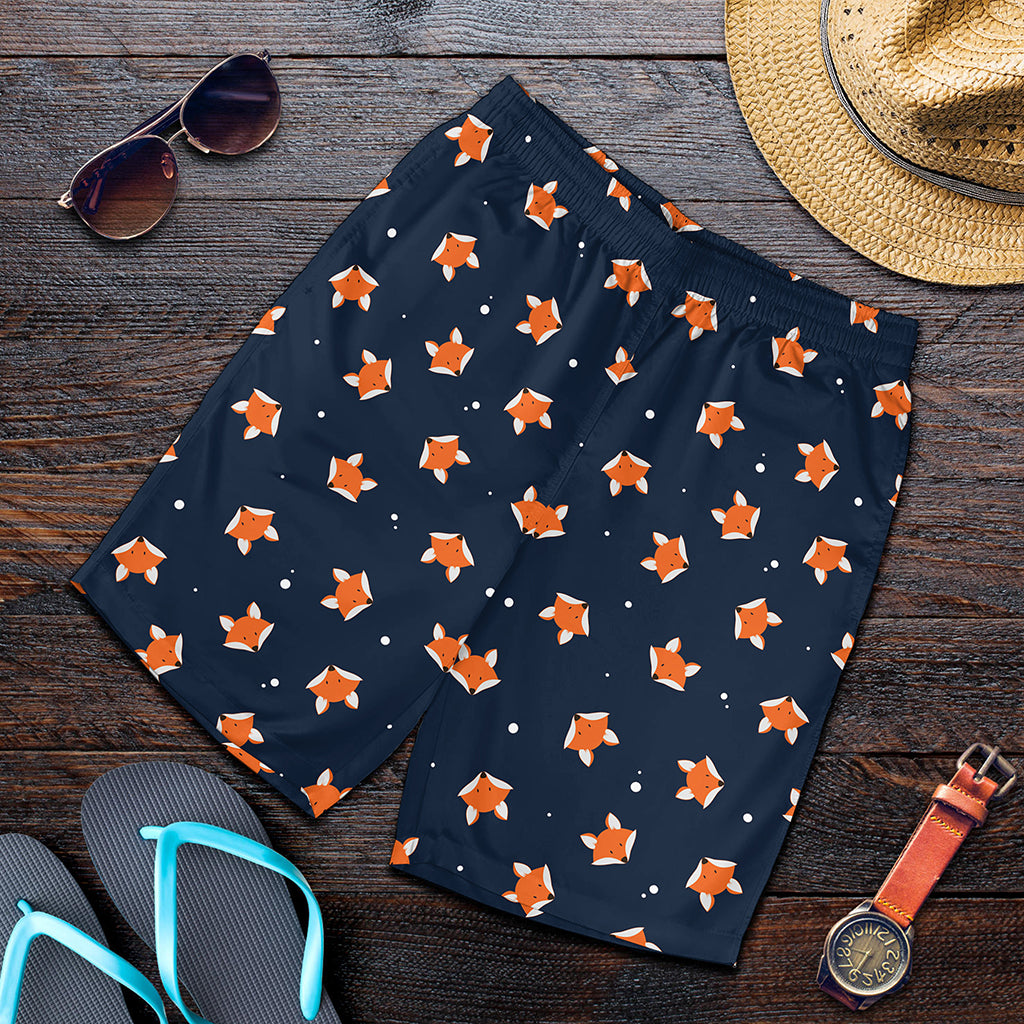 Orange Fox Pattern Print Men's Shorts
