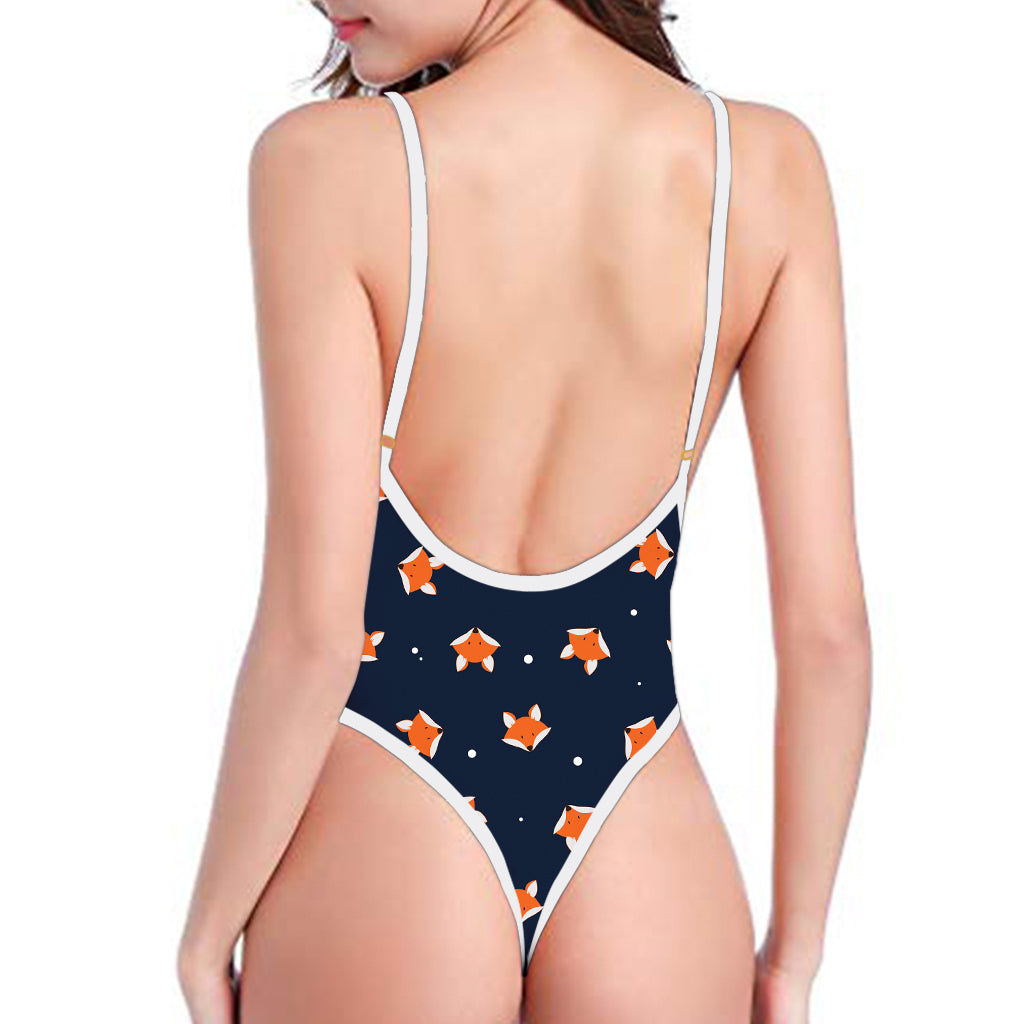 Orange Fox Pattern Print One Piece High Cut Swimsuit