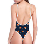 Orange Fox Pattern Print One Piece High Cut Swimsuit