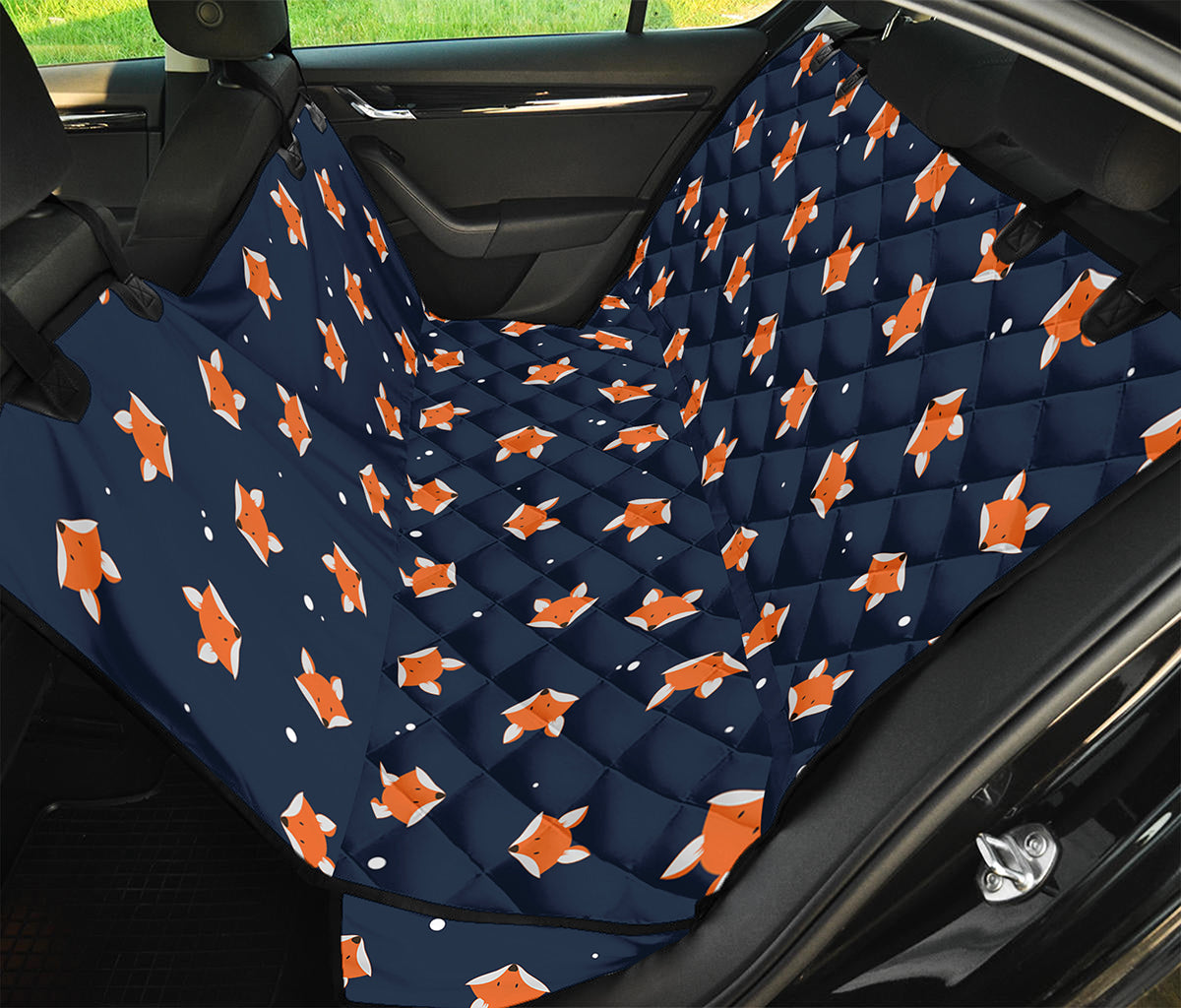 Orange Fox Pattern Print Pet Car Back Seat Cover