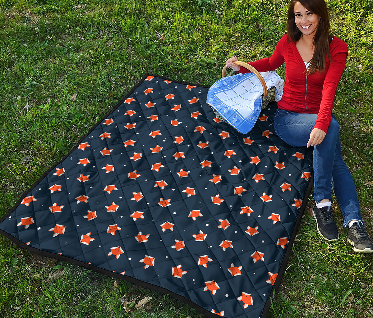 Orange Fox Pattern Print Quilt