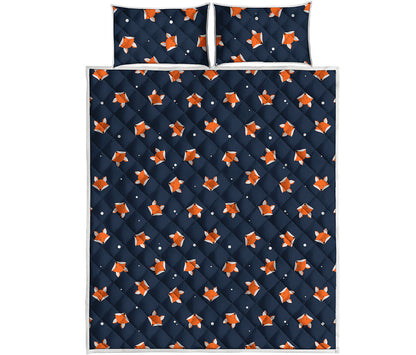 Orange Fox Pattern Print Quilt Bed Set