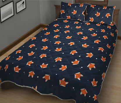 Orange Fox Pattern Print Quilt Bed Set
