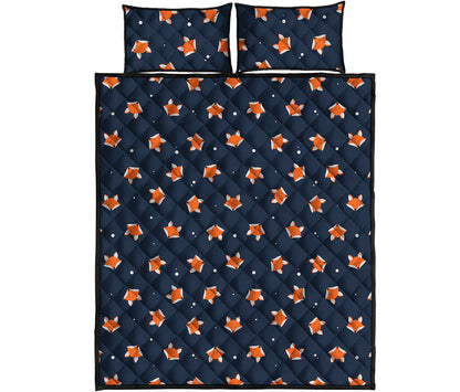 Orange Fox Pattern Print Quilt Bed Set