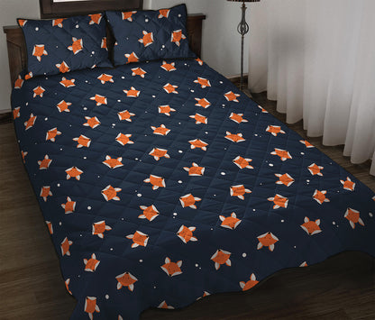 Orange Fox Pattern Print Quilt Bed Set