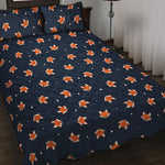 Orange Fox Pattern Print Quilt Bed Set