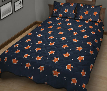 Orange Fox Pattern Print Quilt Bed Set