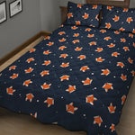 Orange Fox Pattern Print Quilt Bed Set