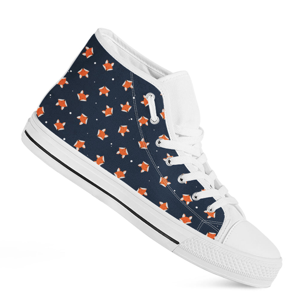 Orange Fox Pattern Print White High Top Shoes