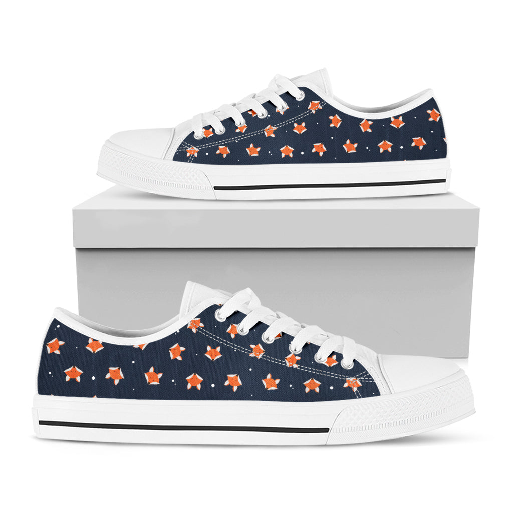 Orange Fox Pattern Print White Low Top Shoes