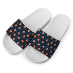 Orange Fox Pattern Print White Slide Sandals