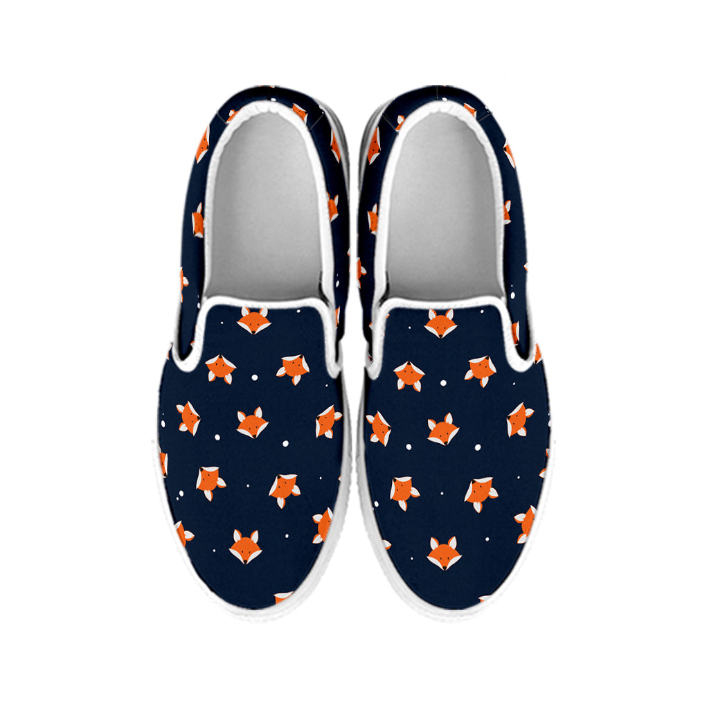 Orange Fox Pattern Print White Slip On Shoes