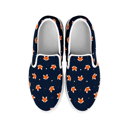 Orange Fox Pattern Print White Slip On Shoes