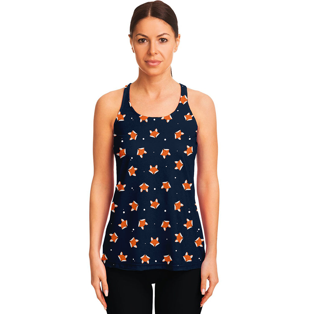 Orange Fox Pattern Print Women's Racerback Tank Top