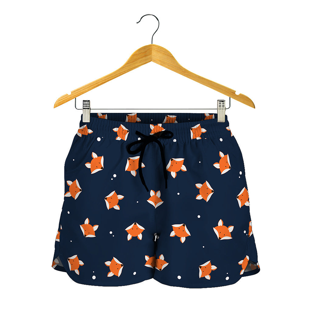 Orange Fox Pattern Print Women's Shorts