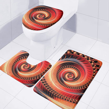 Orange Fractal Print 3 Piece Bath Mat Set