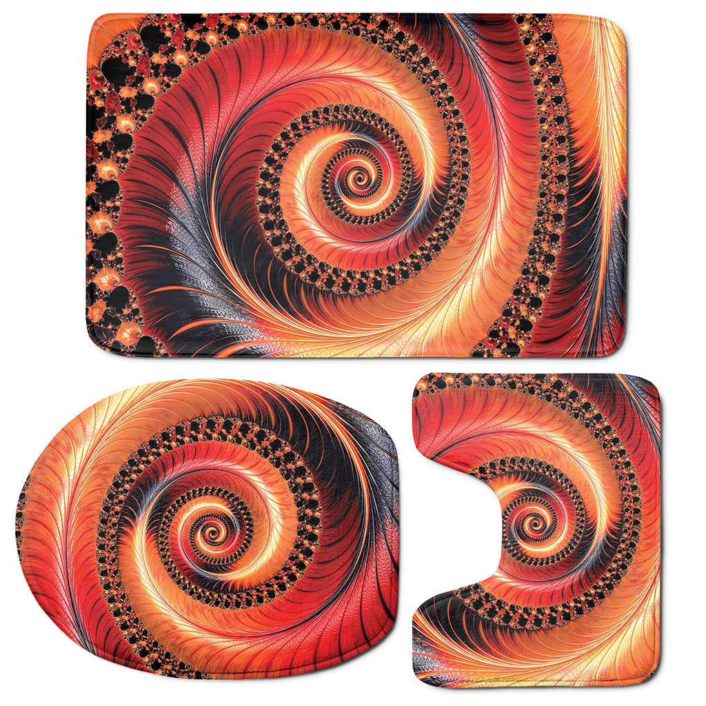 Orange Fractal Print 3 Piece Bath Mat Set