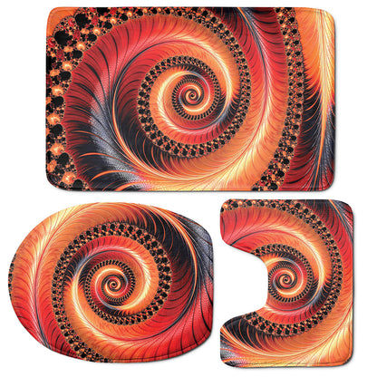 Orange Fractal Print 3 Piece Bath Mat Set