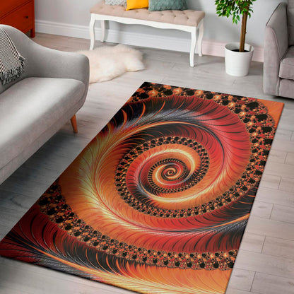 Orange Fractal Print Area Rug