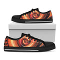 Orange Fractal Print Black Low Top Sneakers