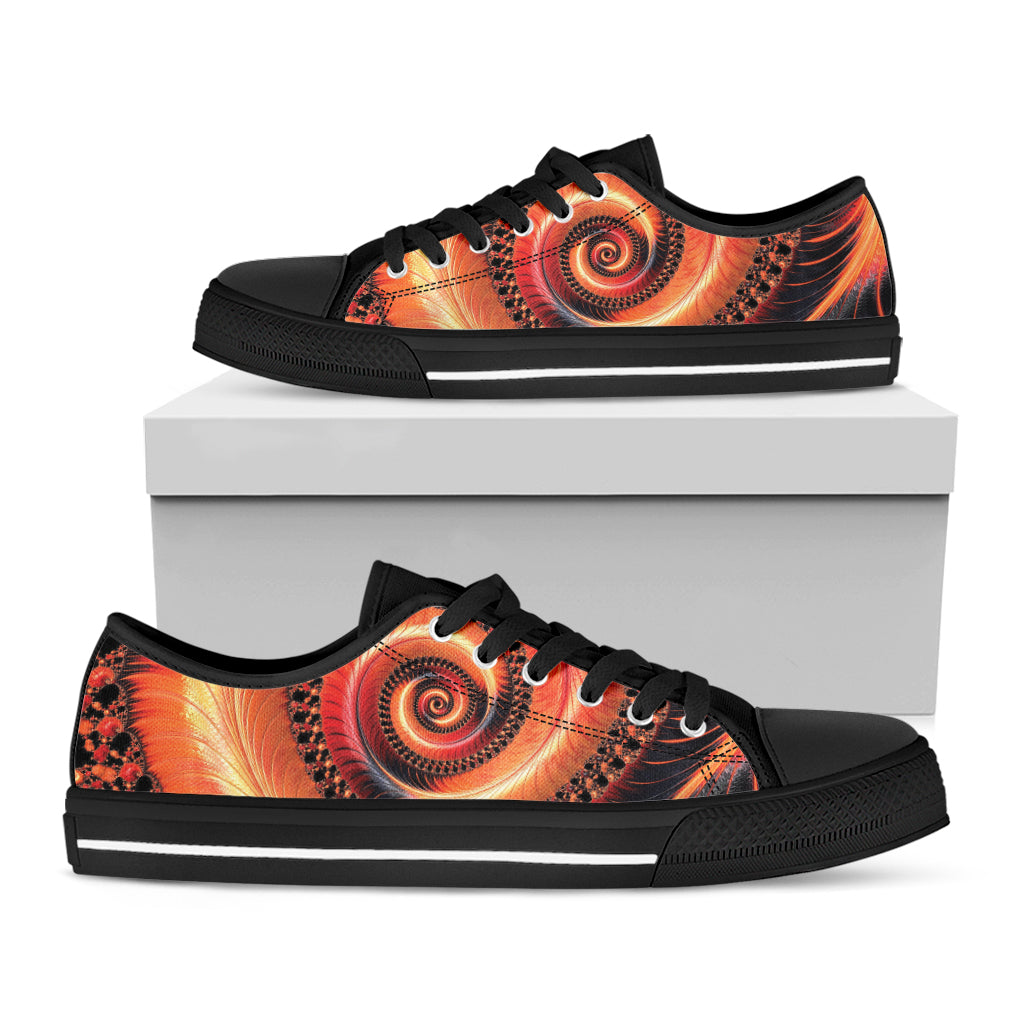 Orange Fractal Print Black Low Top Shoes