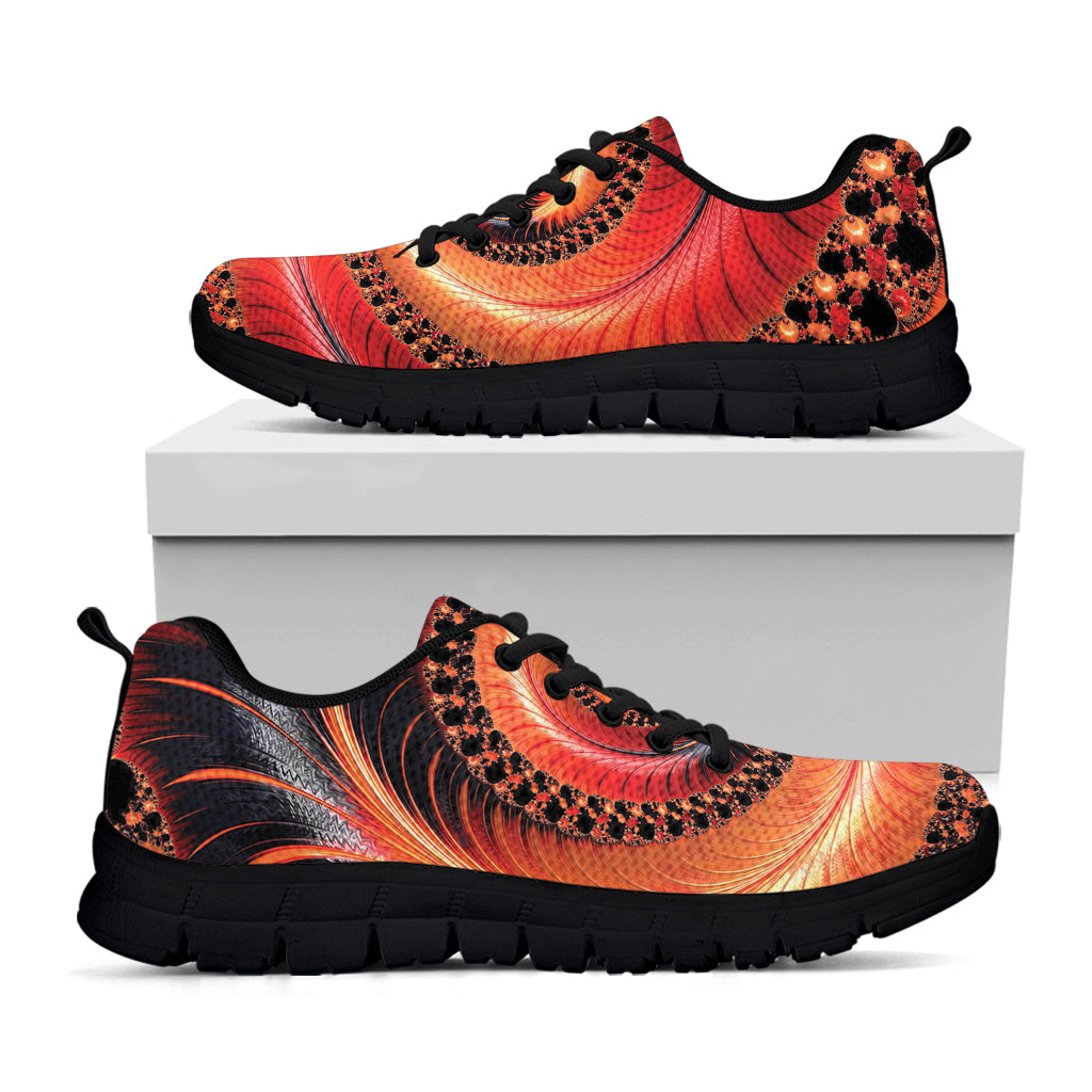 Orange Fractal Print Black Sneakers