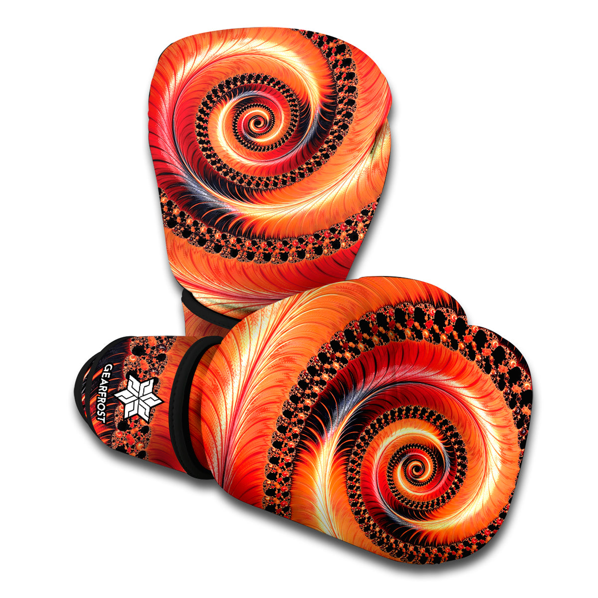 Orange Fractal Print Boxing Gloves