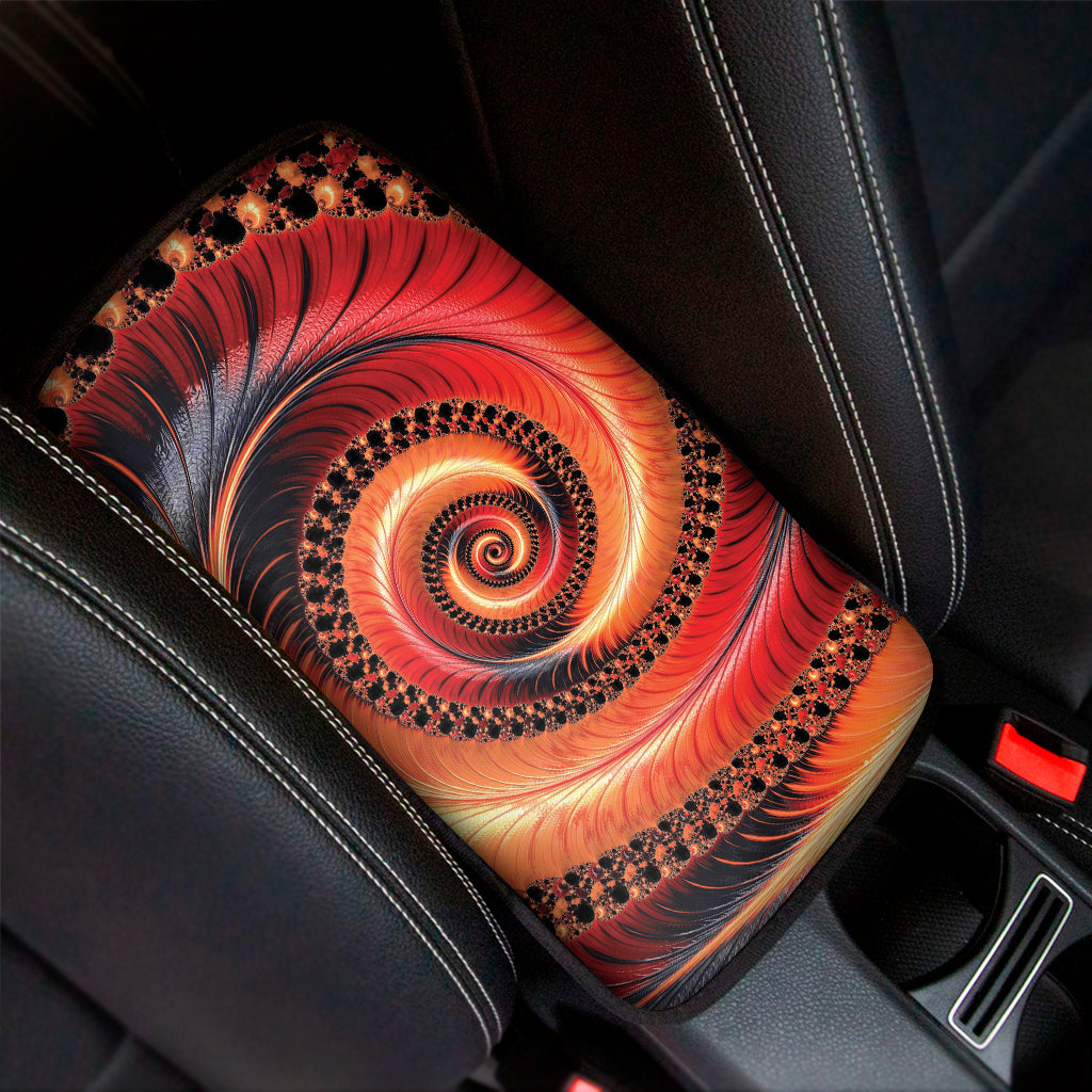 Orange Fractal Print Car Center Console Cover