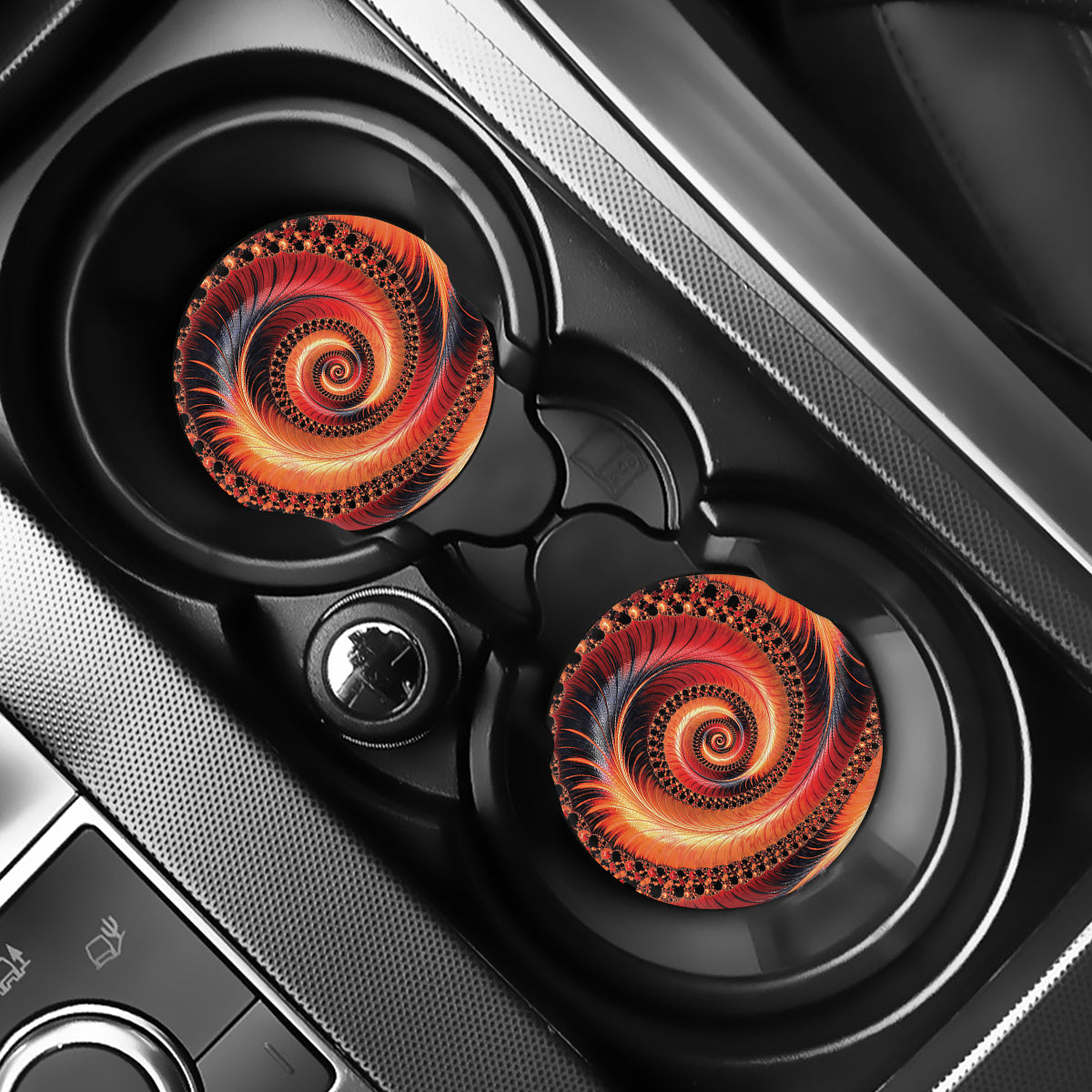 Orange Fractal Print Car Coasters