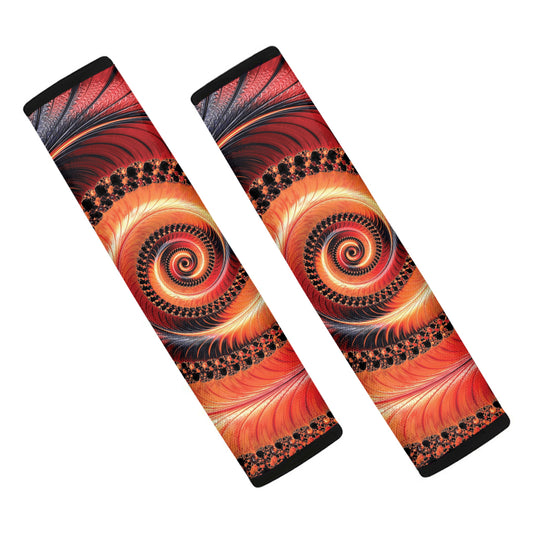 Orange Fractal Print Car Seat Belt Covers