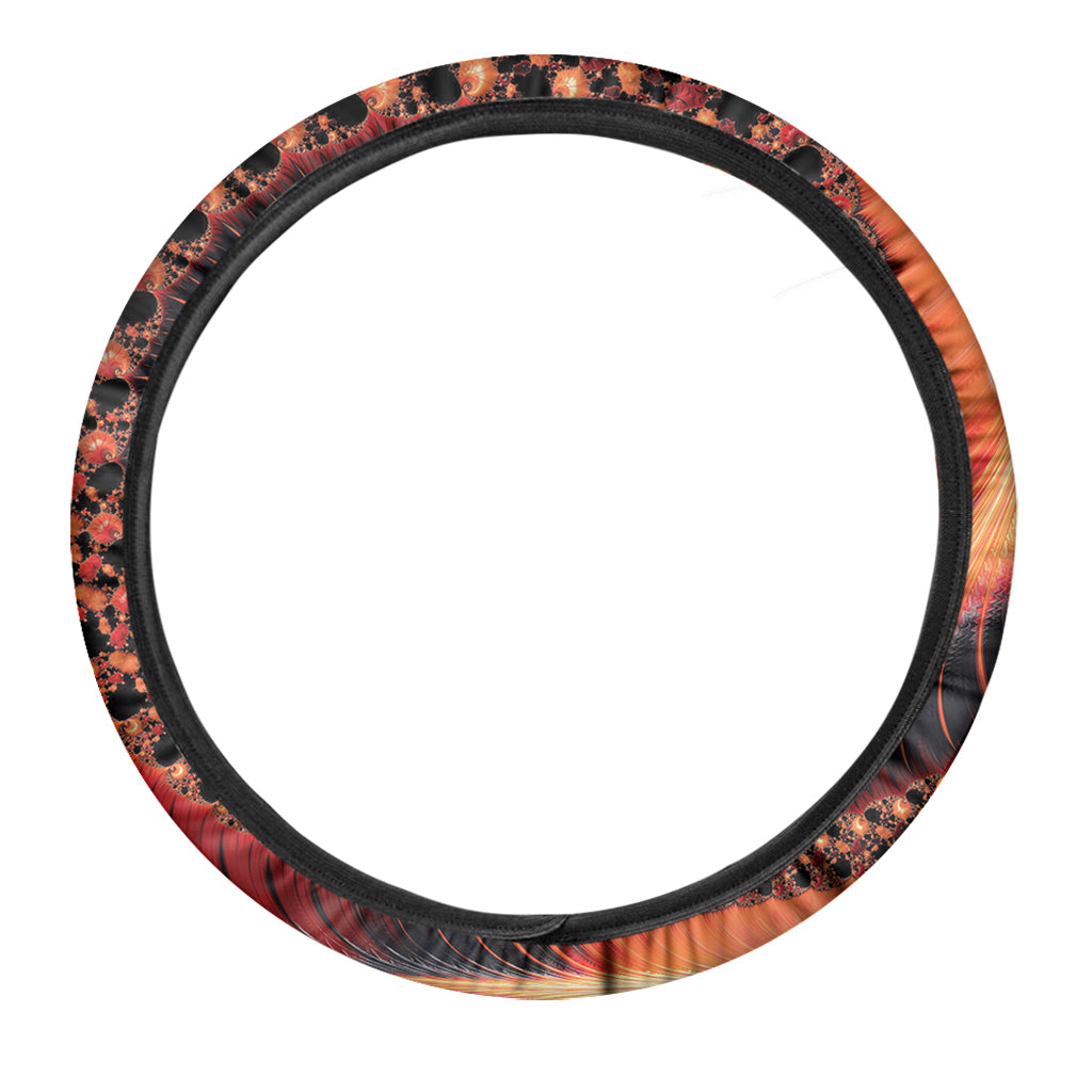 Orange Fractal Print Car Steering Wheel Cover