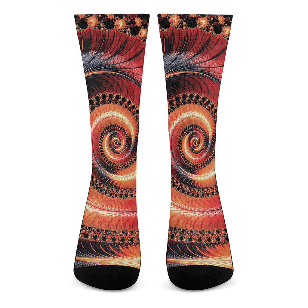 Orange Fractal Print Crew Socks