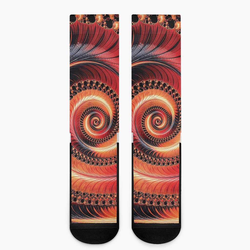 Orange Fractal Print Crew Socks