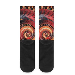 Orange Fractal Print Crew Socks