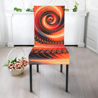Orange Fractal Print Dining Chair Slipcover