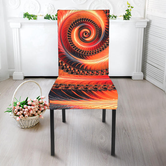Orange Fractal Print Dining Chair Slipcover
