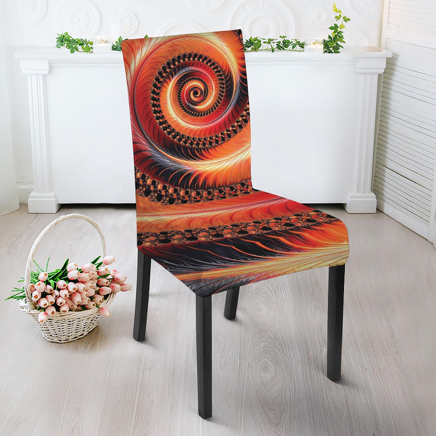 Orange Fractal Print Dining Chair Slipcover