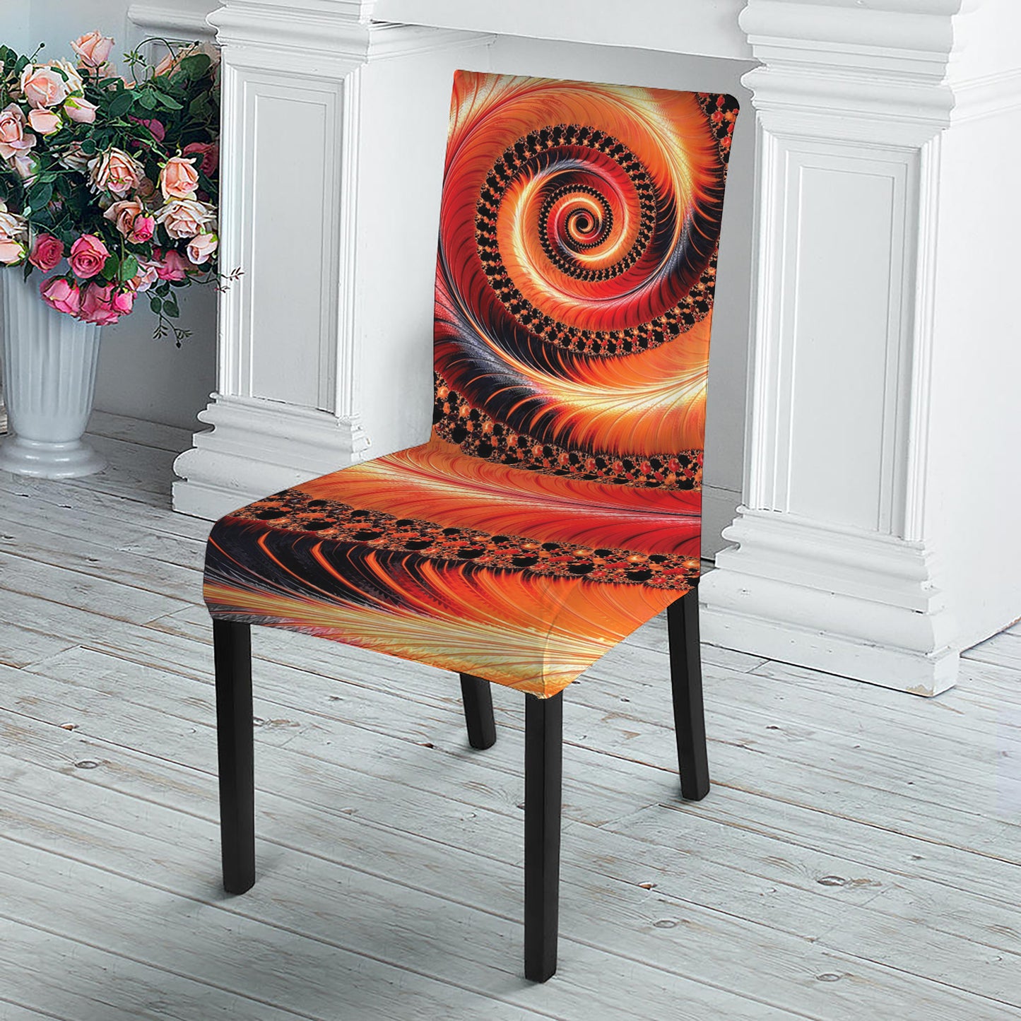 Orange Fractal Print Dining Chair Slipcover