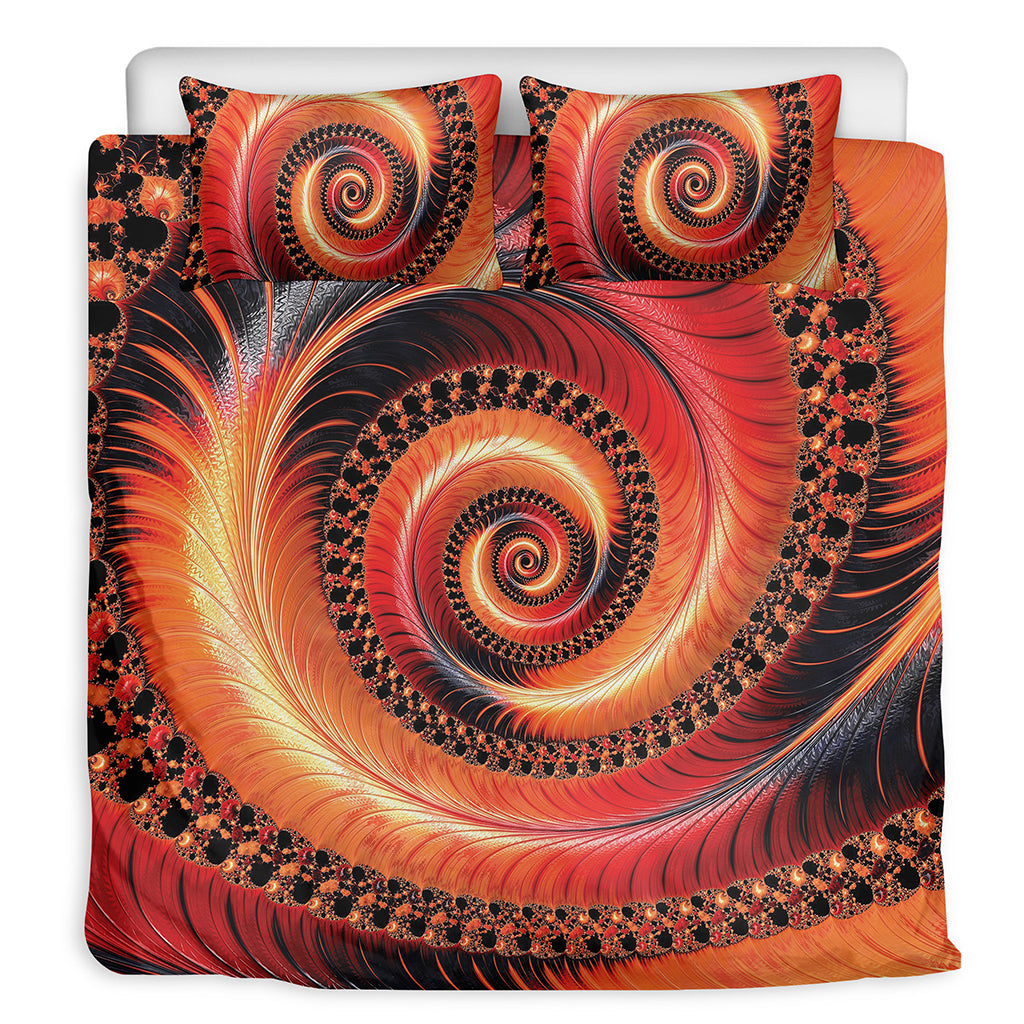 Orange Fractal Print Duvet Cover Bedding Set